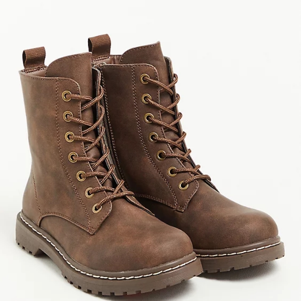 STEVIE COMBAT BOOT - FAUX LEATHER BROWN (WW)